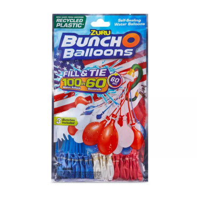 Bunch O Balloons 100 Rapid-Fill Crazy Color Water Balloons, Red/White/Blue