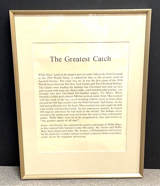 Willie Mays Signed Framed 18x24 The Greatest Catch Lithograph Beckett BAS /500 - Image 2 of 4