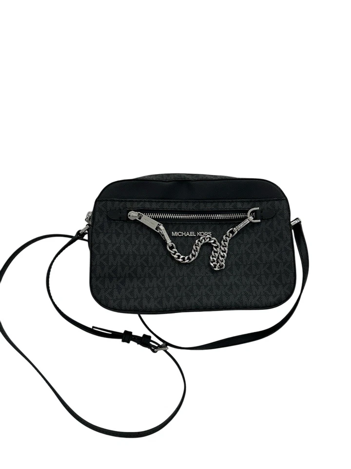 Usado en Excelente Condición Michael Kors Jet Set Negro Monograma Cuero Caja Bandolera Bolso de Hombro Cartera Foto 2 de 4