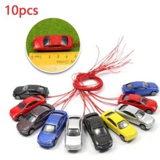 HO Scale Random Color Illuminated Model Car Train Set 10 Pieces with Bulbs