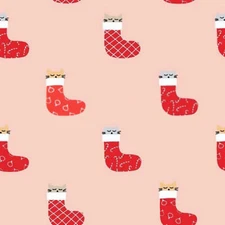Dear Stella Christmas Darling Kittens Stockings 100% Cotton Fabric by The Yard