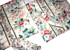 VINTAGE CROSCILL GREEN ROSE PINK FLORAL STRIPE (2) CURTAIN PANELS 41x84