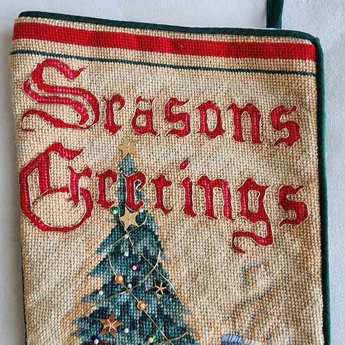 Medias de Navidad vintage hechas a mano a punta de aguja calcetín niños árbol casa nieve - Imagen 3 de 12