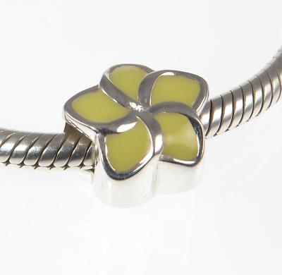 Genuine Chamilia 925 silver & yellow enamel PLUMERIA tropical flower charm bead