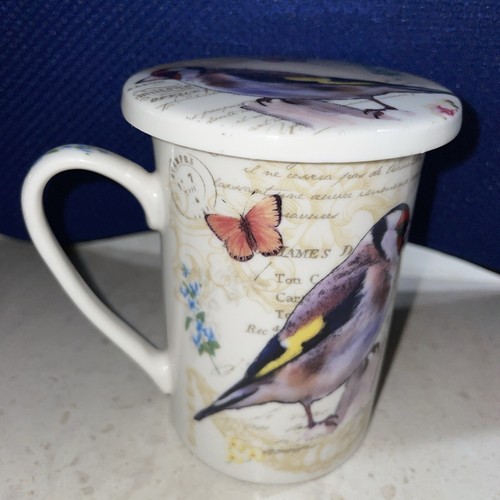 Kent Pottery Coffee Tea Mug Bird Butterflies Florals W/Lid Cover 8oz - 第 4/11 張圖片