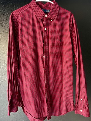 Polo Ralph Lauren Button-Down Dress Shirt Classic Fit Plaid Red Black Large