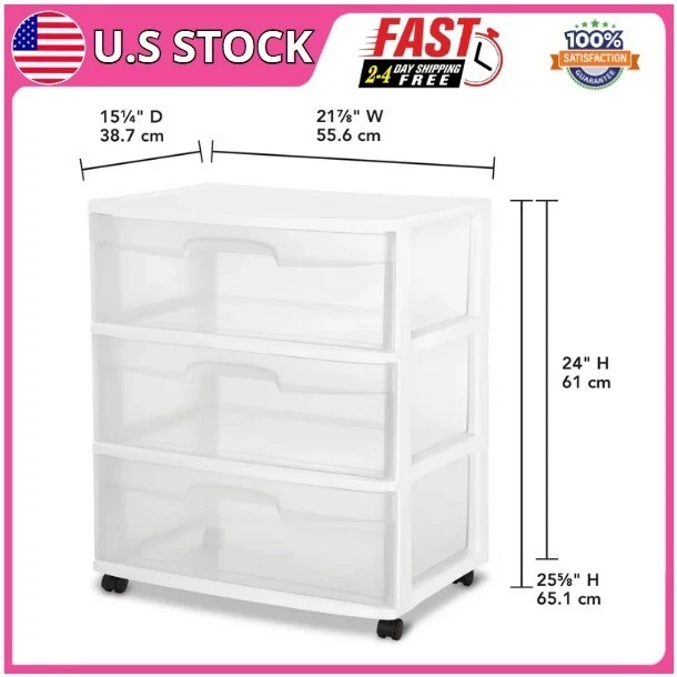 Sterilite wide 3 drawer cart deals