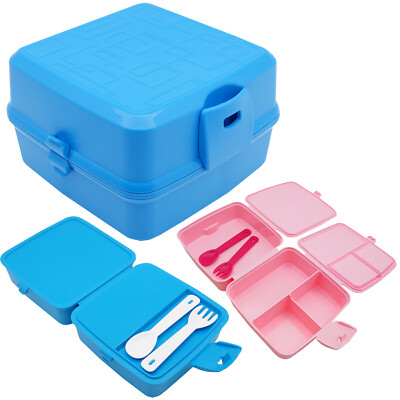 2x Brotbox mit Besteck 4 Fächer Kinder Lunchbox Brotdose Frühstück Snackbox Brot