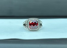 David &Yurman Albion Sterling Silver 14mm Albion Garnet & Pavé Ring Sz 10