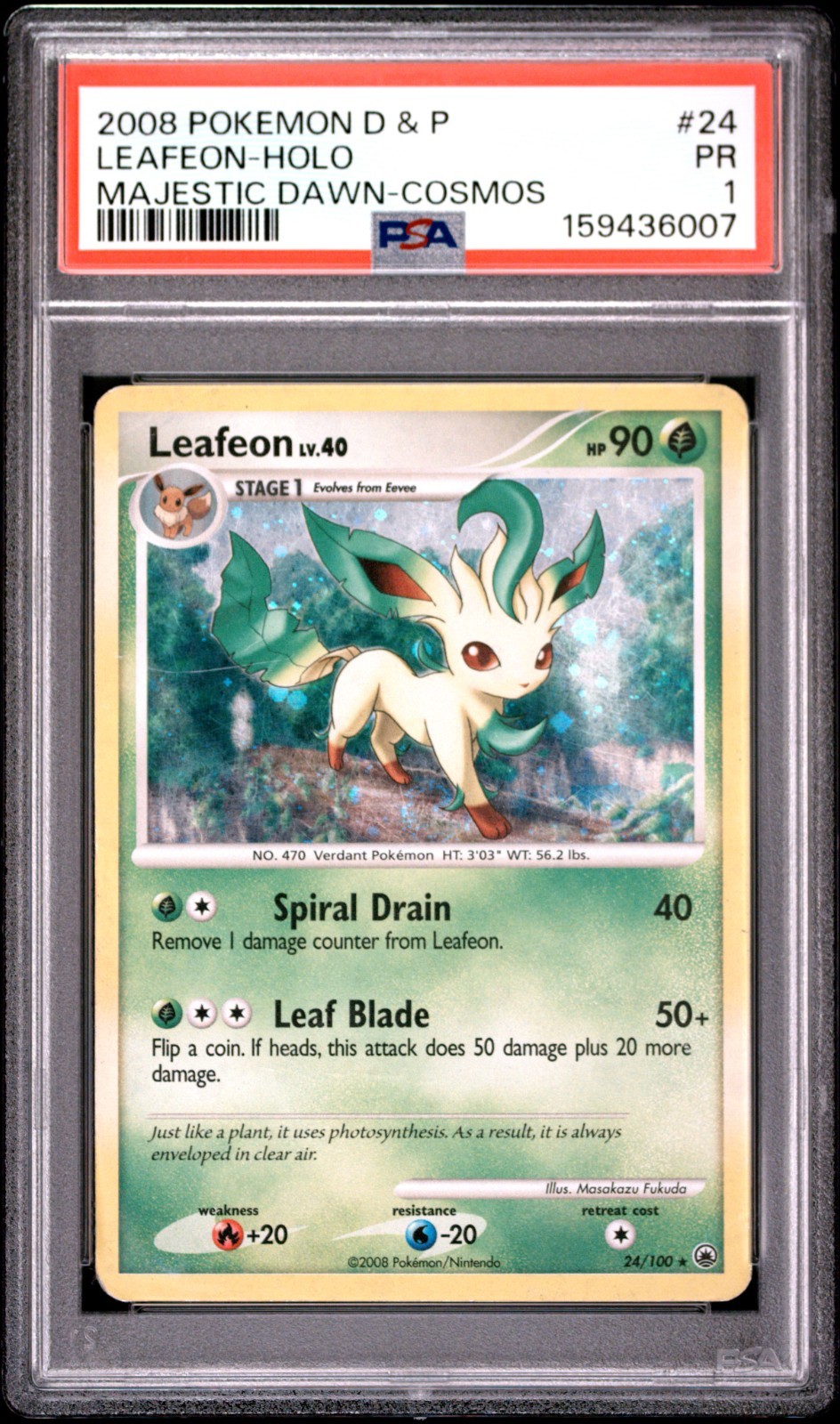 SWIRL PSA 1 2008 Diamond & Pearl Pokemon Majestic Dawn Leafeon 24/100 Holo Foil