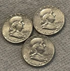 THREE NICE 1954 FRANKLIN SILVER HALF DOLLAR COINS Philadelphia