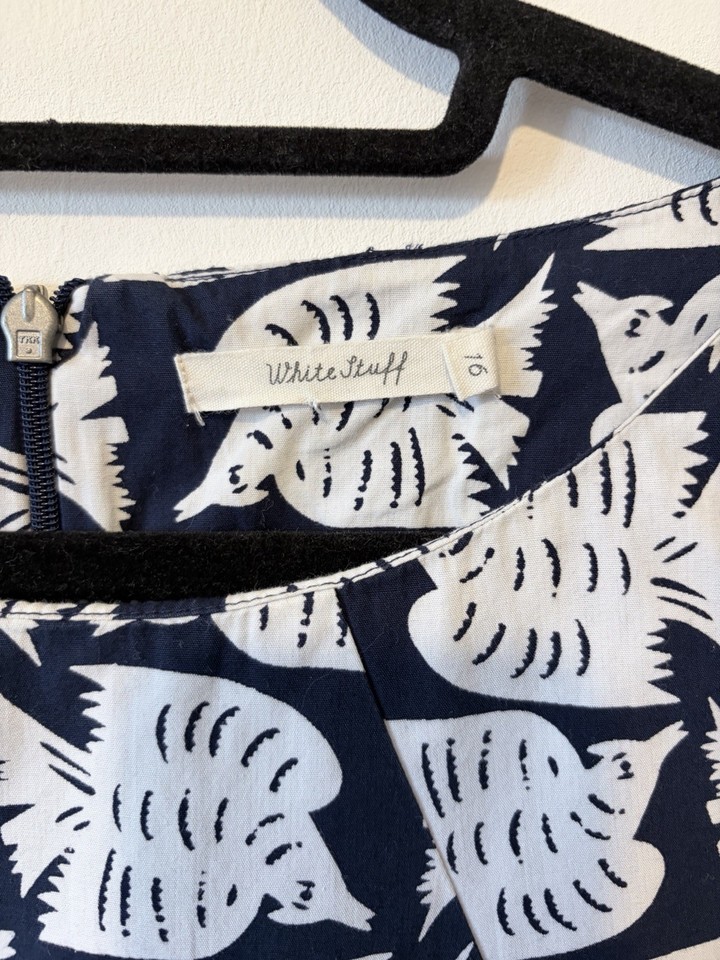 White Stuff Navy Blue & White Fish Print 100% Cotton Top - Size 16 ...