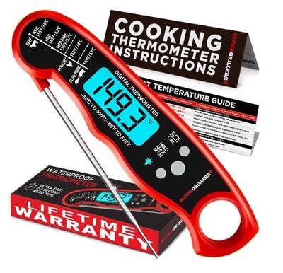 Alpha Grillers Meat Thermometer Digital   Instant Read Food Black/Red 