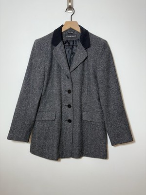 Sandro Women's Black Herringbone Wool Button Up Lined Blazer Jacket Size 8
