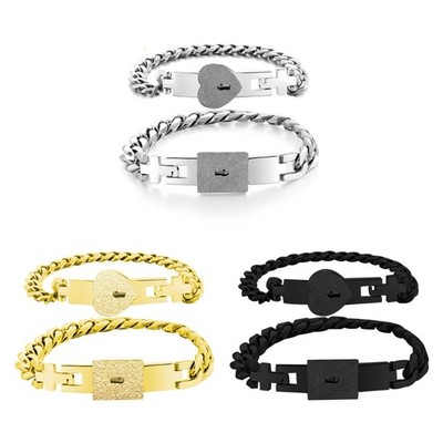 Couple Bracelets with Lock for Key Bangles 2 Pcs Lover Heart Bracelets for Women