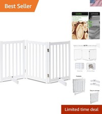 Elegant 30-Inch Freestanding Dog Gate - 3 Panels Wooden Pet Barrier in White