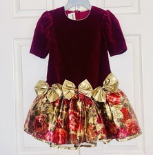 Bonnie Jean Girls Holiday Dress Maroon Velvet Top Christmas Floral Skirt sz 7