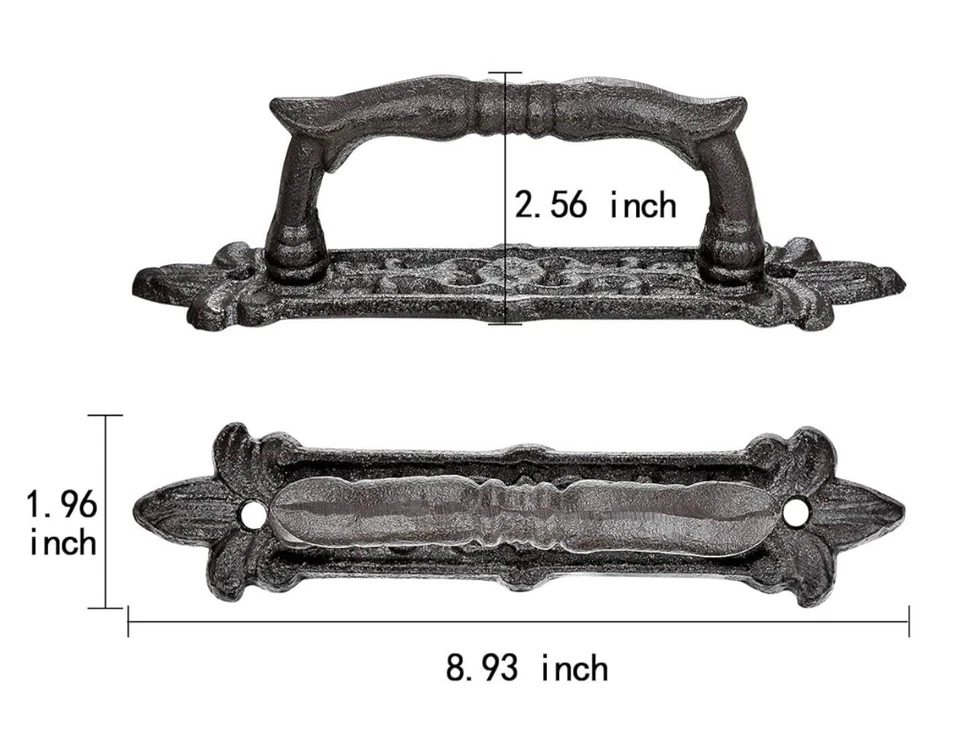 "2 manijas de puerta grandes de hierro fundido rústicas de alta resistencia para puerta de jardín cobertizo granero tirador 9""" Foto 3 de 4