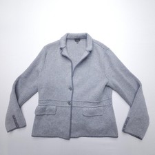 Talbots Pure Merino Wool Herringbone Knit Blazer Size XL Gray Preppy Academia