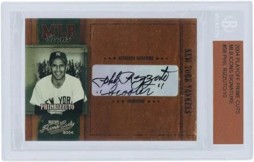 Tarjeta firmada por Phil Rizzuto Yankees 2004 Playoff Prime Cuts #MLB-58 #6/10 con Insc Foto 4 de 4