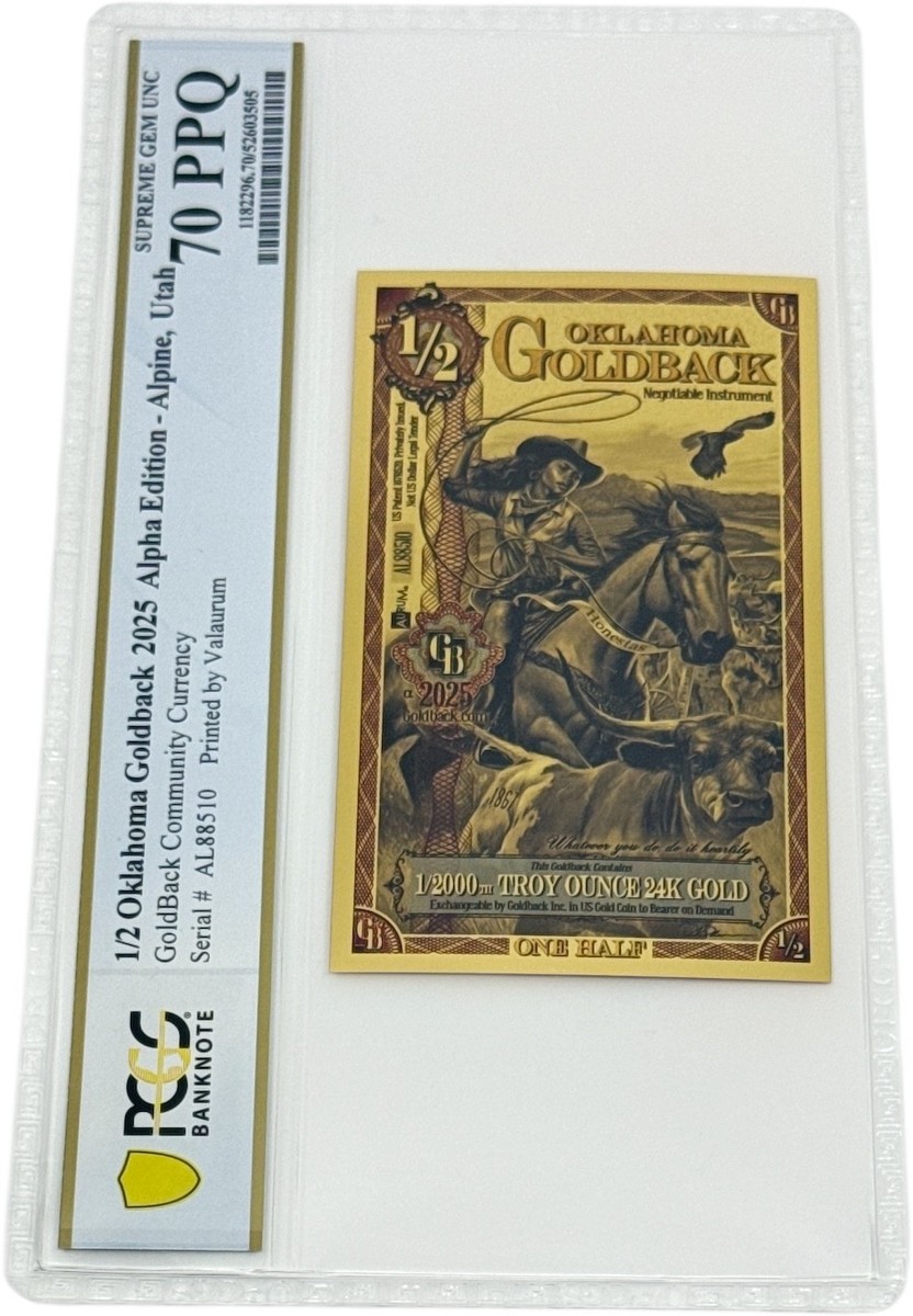 2025 Oklahoma 1/2 Goldback PCGS 70 *ALPHA SERIES* (Honestas, Honor
