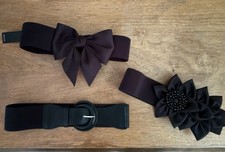 3 Cute Elastic Snap/Buckle Closure Black Belts. 24 Inches Long. Brand New.