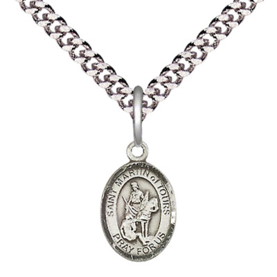 Sterling Silver Saint Martin of Tours Medal Pendant 24'' Endless Chain Necklace