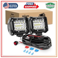 2PCS Nilight 4 inch 60W LED Light Bar Flood Spot Combo Work Lamp Wiring Harness