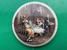 Prattware pot lid The breakfast party with marbled border