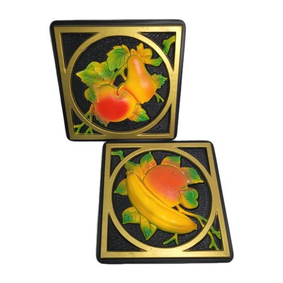 Vtg 1973 Miller Studio 3D Plastic Wall Hangings - Fruit Kitchen Decor Set of 2