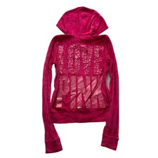Victoria's Secret PINK Women's Vibrant Pink Velour Zip-Up Hoodie Logo Size M