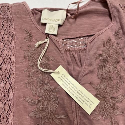 Top donna Cynthia Rowley 2x rosa tunica ricamata all'uncinetto boho contadino hippie - Foto 3 di 8