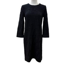 Great CHANEL one piece COCO Mark Plate Long-Sleeve Knit Dress black 36 P41784