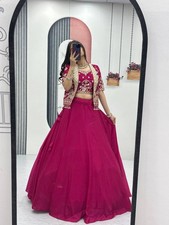 Bollywood Designer Chinon Lehenga Choli Jacket Heavy Sequence Work