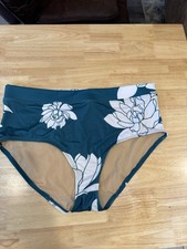 Swim By Cacique Size 18 Bathing Suit Bikini Bottom Green White Flowers