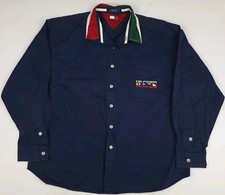 Vintage 90s Tommy Hilfiger Sailing Gear Button Shirt Navy TH USA Flag Sport Worn