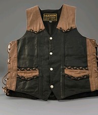 Hudson Leather Riding Vest Mens Size 42 Snap Front - Lace Sides Brown Motorcycle