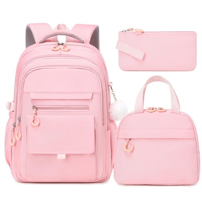 Pink 15.6 Inch Laptop Girls Waterproof School Backpack Bookbag Lunch Bag Set