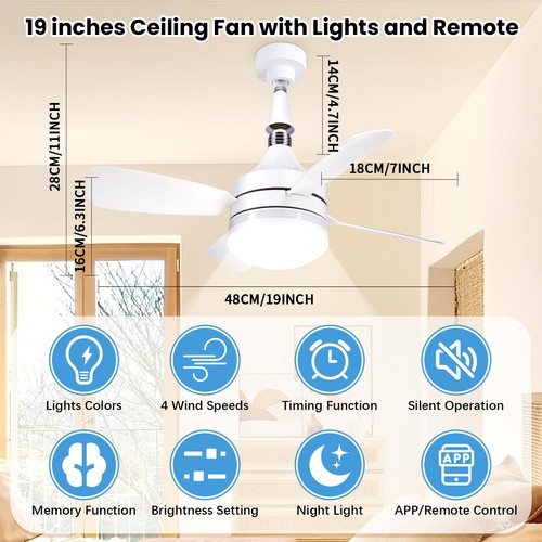 19" Socket Fan Light Original, Screw Ceiling Fan Light with Remote, 4 Speeds,... - Picture 3 of 8