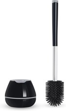 BOOMJOY Toilet Brush and Holder Set, Black Silicone Toilet Bowl Cleaner Brush, T