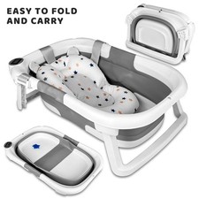 Foldable Baby Bathtub, Baby Bathtub With Soft Cushion And Thermometer, Portable