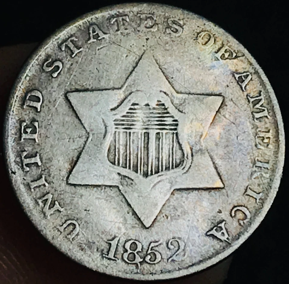 1852 Three Cent Silver Piece Trime 3c Type 1 Ungraded Choice US Coin CC28076 - Image 4 of 4