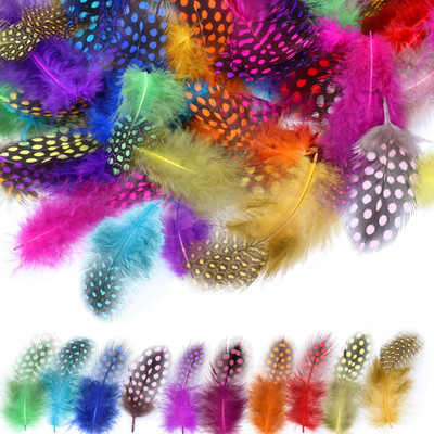 120Pcs Colorful Spotted Feathers for Crafts,  (2-5.1 Inches) Natural Chicken Fea