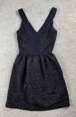 #ad Aqua Bloomingdale#x27;s Dress Womens S Black Tank Fit Flare Gold Sparkle NEW $88 $25.99