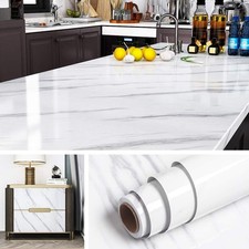 24 x197 Wide White Marble Contact Paper Peel,Stick Countertops,Kitchen Marble...