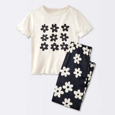 Cat & Jack 2 Pc Ruffle Edge Girls L 10-12 Pajama Sleepwear Set Top & Pants NWT