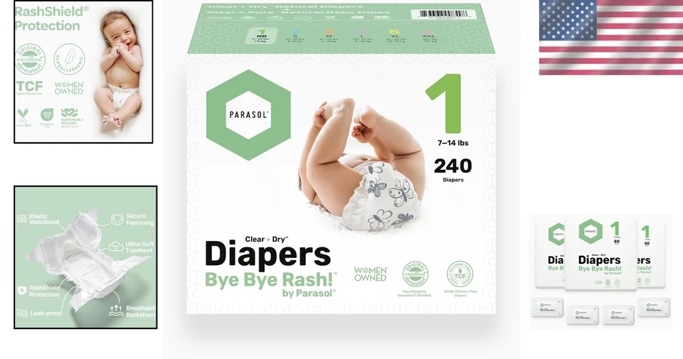 Clear+Dry Disposable Diapers & Pure Wipes for Soft Skin Care - 240 Pack - Image 2 of 4