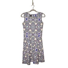 TALBOTS $129 Sleeveless Edie Knit Fit & Flare Dress Blue Medallion XS