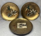 Three Vintage Japanese Lacquerware Gold & Black Signed Plates Antique Rare