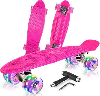 LED Cruiser Skateboard - 22 Zoll Mini - Komplettes Set mit T-Tool - Für Anfänger